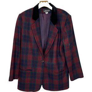 Vintage Sag Harbor Womens 16 Wool Blend Velvet Collar Winter Plaid Blazer Jacket